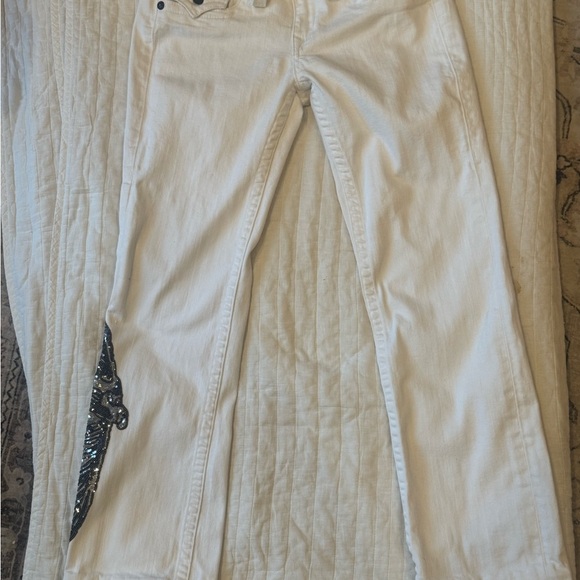 True Religion White Straight Leg Jeans With Sequence Eagle - Picture 1 of 11